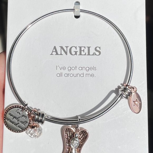 Unwritten Angel Charm Bangle Bracelet in Stainless Steel & Rose Gold-Tone - Picture 2 of 2